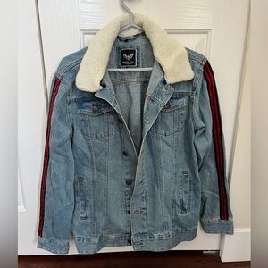 Brave Soul Denim Jacket with Red Stripes